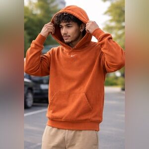 Vintage Nike Center Swoosh Hoodie Sweatshirt Y2K Burnt Orange Men’s Size Small